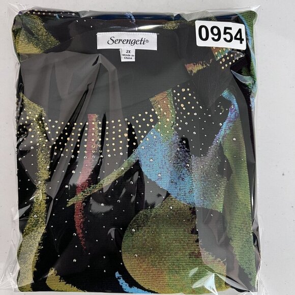 Serengeti Womens 2X Tunic Top Faceted  Stud Accents Yoke Abstract Design Artsy - Picture 15 of 15